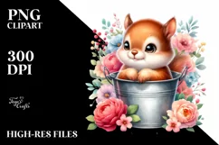Colorful Baby Squirrel Sitting in Bucket with Flowers | Product Image 3