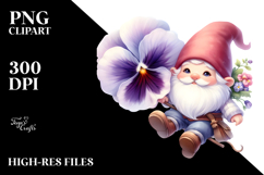 Floating Gnome with Pansy on Shoulder PNG Product Image 2