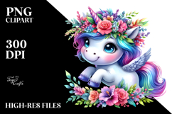 Vibrant Unicorn Drawing with Floral Wreath, Transparent PNG Product Image 2