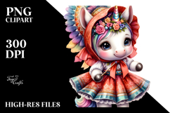 Baby Unicorn in Folk Dancer Costume PNG Product Image 2