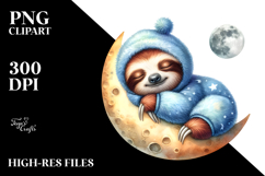 Cute Baby Sloth Sleeping on the Moon PNG Product Image 2