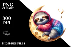Cute Baby Sloth Sleeping on the Moon PNG Product Image 2
