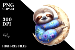 Cute Baby Sloth Sleeping on the Moon PNG Product Image 2