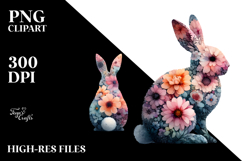 Bunny Silhouette Made of Flowers, Sublimation PNG Product Image 2