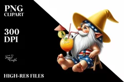 Gnome in Beach Wear Drinking Cocktail Digital Art Clipart Product Image 3