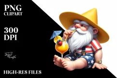Gnome in Beach Wear Drinking Cocktail Digital Art Clipart Product Image 1