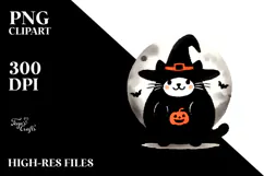 Spooky Halloween Black Cat Clipart, White Background Product Image 2