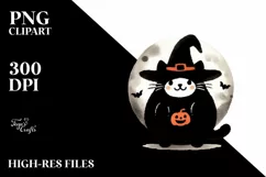 Spooky Halloween Black Cat Clipart, White Background Product Image 3