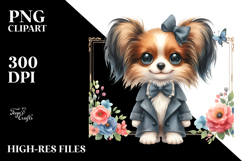 Watercolor Baby Papillon FLORAL FRAME Clipart Product Image 2