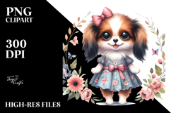 Watercolor Baby Papillon FLORAL FRAME Clipart Product Image 2