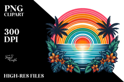 Retro Tropical Rainbow Sunset, PNG Design Product Image 2