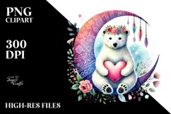 Colorful Pastel Boho Polar Bear Sitting on a Half Moon PNG Product Image 2