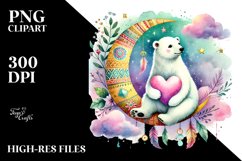 Colorful Boho Polar Bear on Half Moon Heart PNG Product Image 2