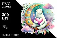Colorful Boho Polar Bear on Half Moon Heart PNG Product Image 2