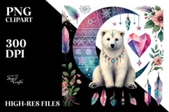 Colorful Pastel Boho Polar Bear Sitting on a Half Moon PNG Product Image 2