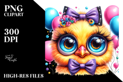 Vibrant Baby Chicken with Balloons PNG Product Image 2