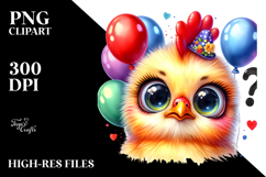 Vibrant Baby Chicken with Balloons PNG Product Image 2
