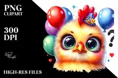 Vibrant Baby Chicken with Balloons PNG Product Image 2