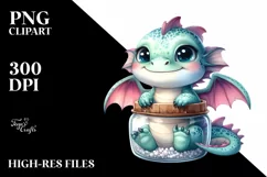 Smiling Baby Dragon in a Jar | Sublimation | Clipart Product Image 1