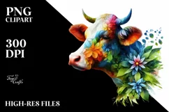 Vibrant Watercolor Cow PNG Product Image 1
