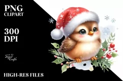 Watercolor Baby Bird Christmas PNG Product Image 1