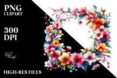Watercolor Colorful Floral Frame Clipart Product Image 1