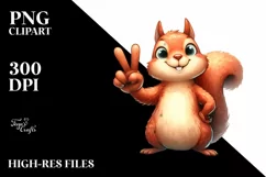 Funny Squirrel Victory Sign Watercolor Clipart Product Image 3