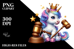 Quirky Baby Unicorn with Gavel PNG Product Image 2
