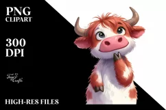 Simple Funny Expressive Highland Cow Watercolor PNG Product Image 1
