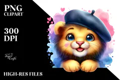 Smiling Cute Baby Lion with Beret PNG Product Image 2