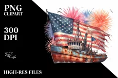 Vintage Fishing Boat Fireworks | Clipart Product Image 1