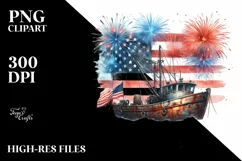 Vintage Fishing Boat Fireworks | Clipart Product Image 3