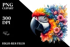 Artistic Watercolor Vibrant Parrot, Clipart Product Image 3