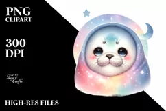 Colorful Baby Hooded Seal Under Moon and Stars | Clipart Product Image 3