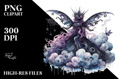 Gothic Fairy on a Cloud, Watercolor PNG Product Image 2