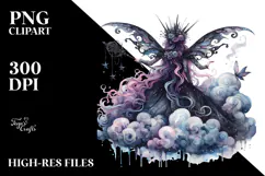 Gothic Fairy on a Cloud, Watercolor PNG Product Image 2