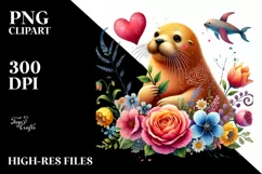 Colorful Adorned Walrus Sitting on a Flower PNG Product Image 2