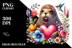 Colorful Adorned Walrus Sitting on a Flower PNG Product Image 2