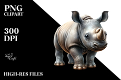 Adorned Baby Rhino Watercolor PNG Product Image 2