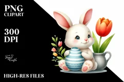 Easter Bunny Egg Flower, Clipart |T-shirt, Mug PNG Product Image 1