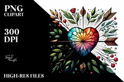Washed Watercolor Heart with Arrow PNG Product Image 2