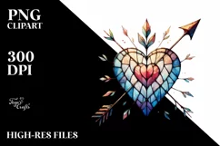 Washed Watercolor Heart with Arrow PNG Product Image 2