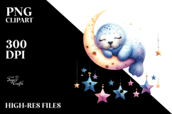 Cute Seal Sleeping Moon Boho PNG Product Image 2