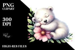 polar bear sleeping on Flower, PNG Product Image 2