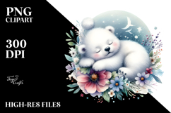 polar bear sleeping on Flower, PNG Product Image 2