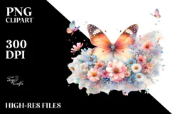 Butterfly with Flowers PNG Product Image 2