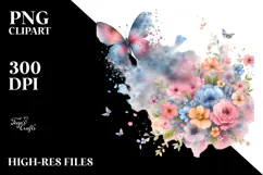 Butterfly with Flowers PNG Product Image 2