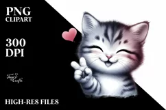 Funny Kitten Love Sign Watercolor Clipart Product Image 1