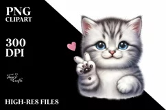 Funny Kitten Love Sign Watercolor Clipart Product Image 3
