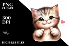 Funny Kitten Love Sign Watercolor Clipart Product Image 1
